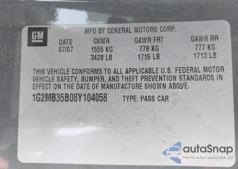 2008 Pontiac Solstice z USA, uszkodzony, nr VIN 1G2MB35B08Y104058